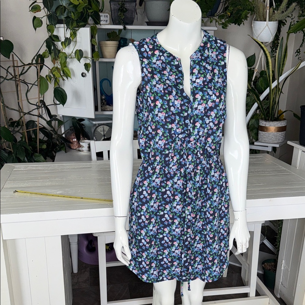 Gap Navy rib shirt dress Floral Sleeveless Tie-Waist Summer Dress NWOT sm